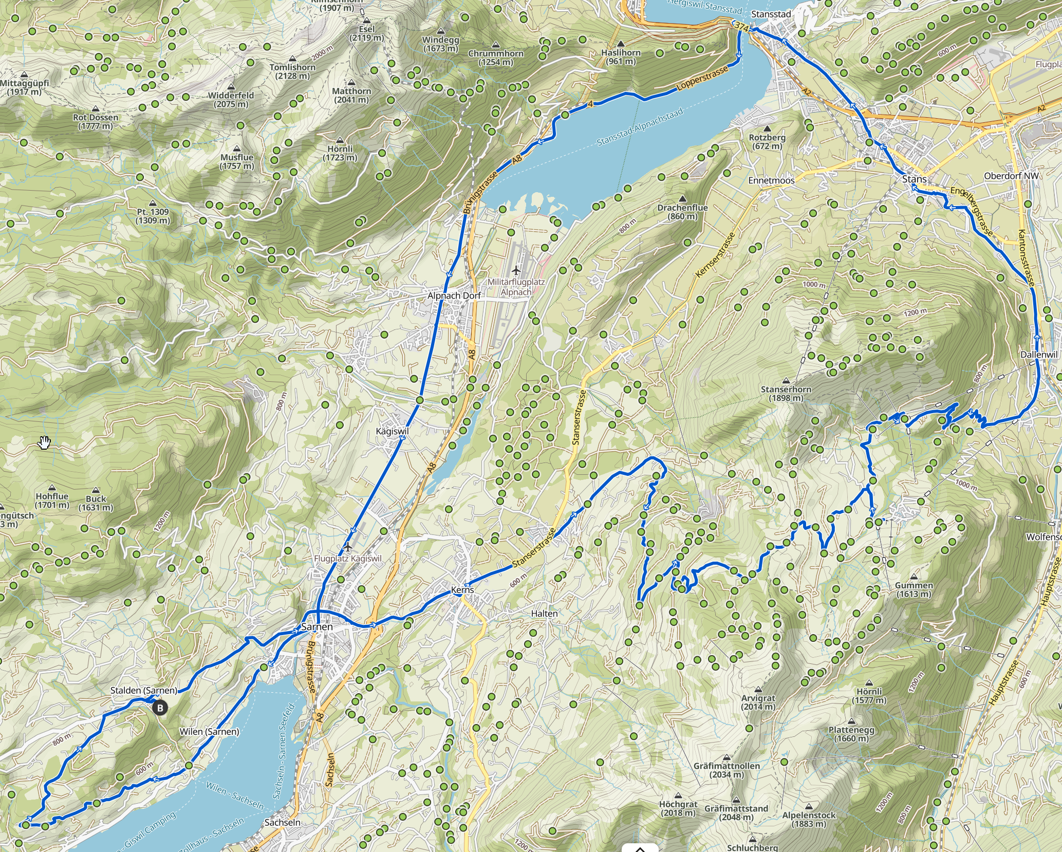 Routenüberblick Rennradtour Ächerlipass via Sand ab Stalden, Zentralschweiz
