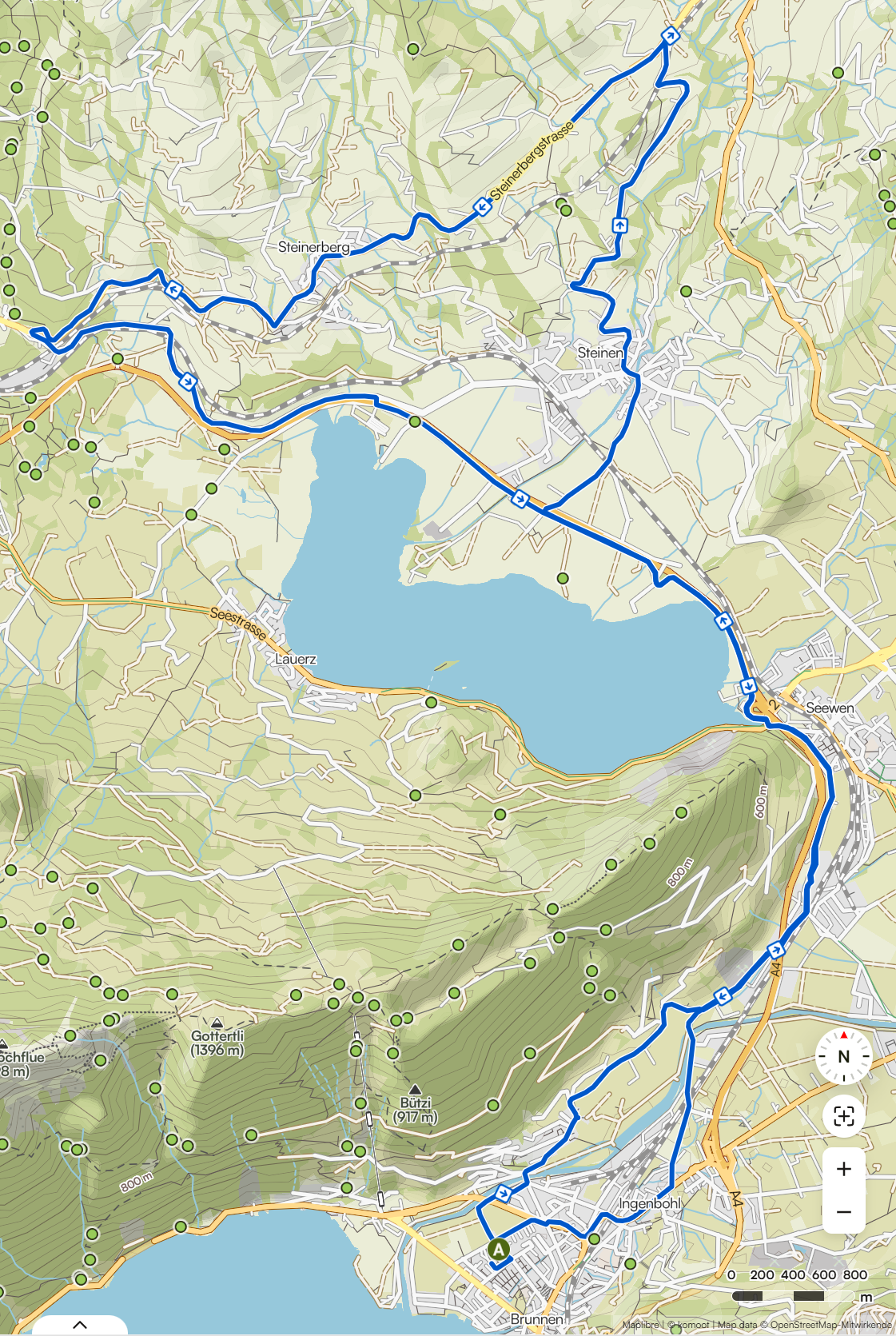 Karte Rennradtour Ecce Homo ab Brunnen via Lauerzersee nach Steinerberg (Zentralschweiz)
